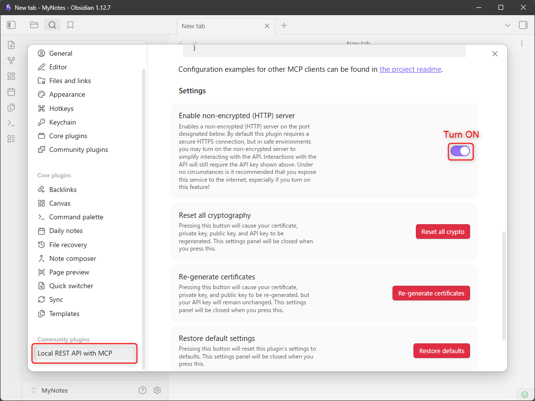 Enable non-encrypted (HTTP) server
