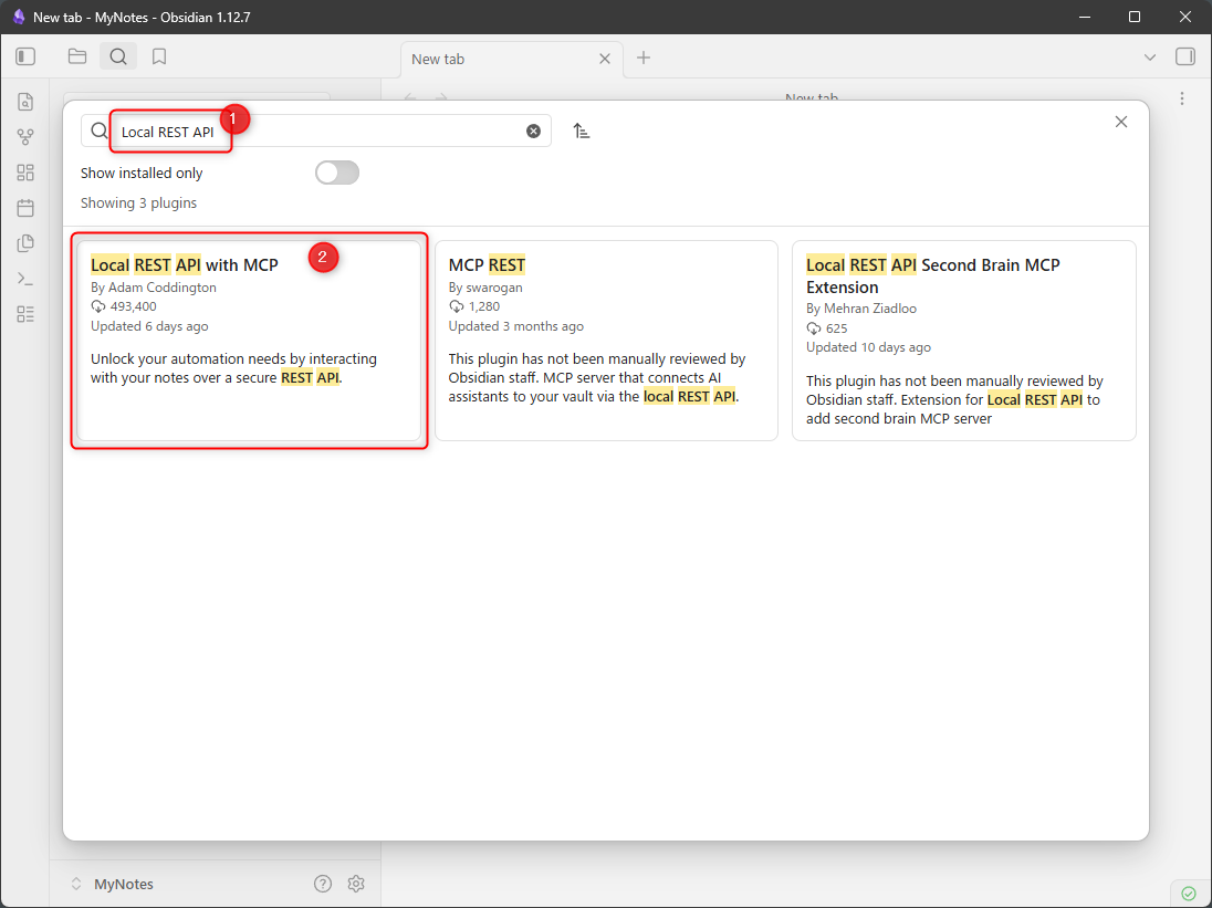 Search for Local REST API with MCP