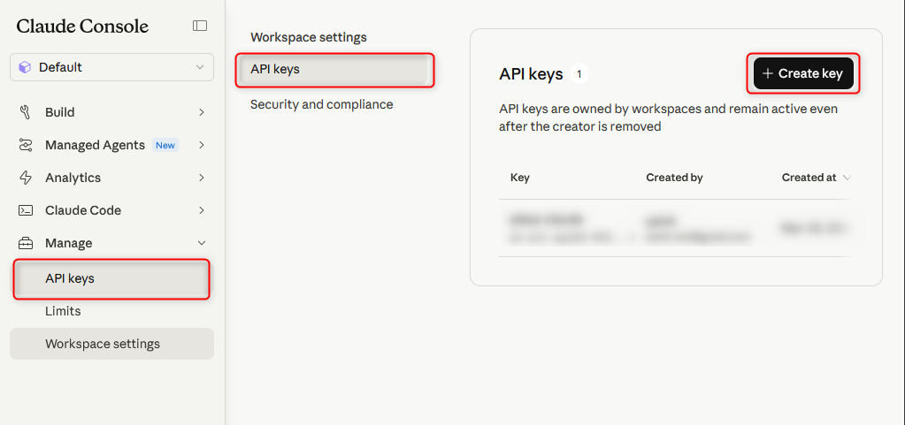 API キー作成画面