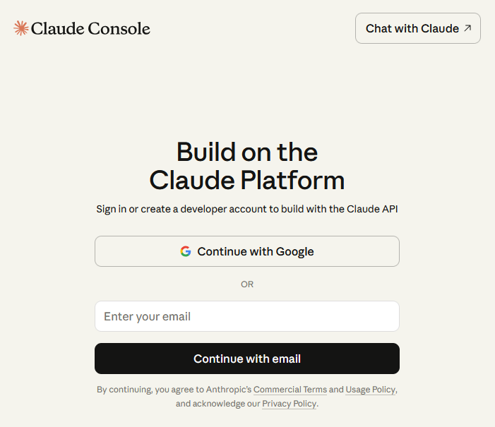 Claude Console サインアップ画面